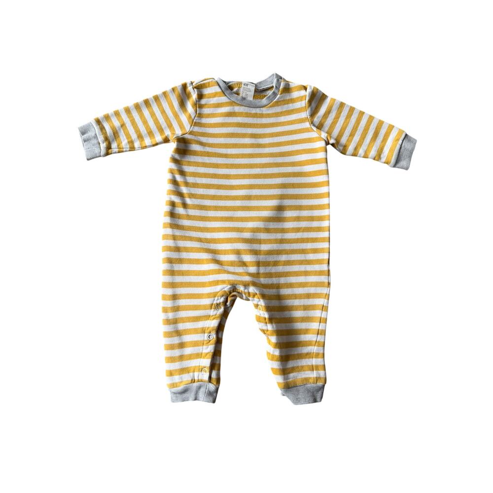 H&M Organic Cotton Baby Striped Romper Mustard White 6–9M